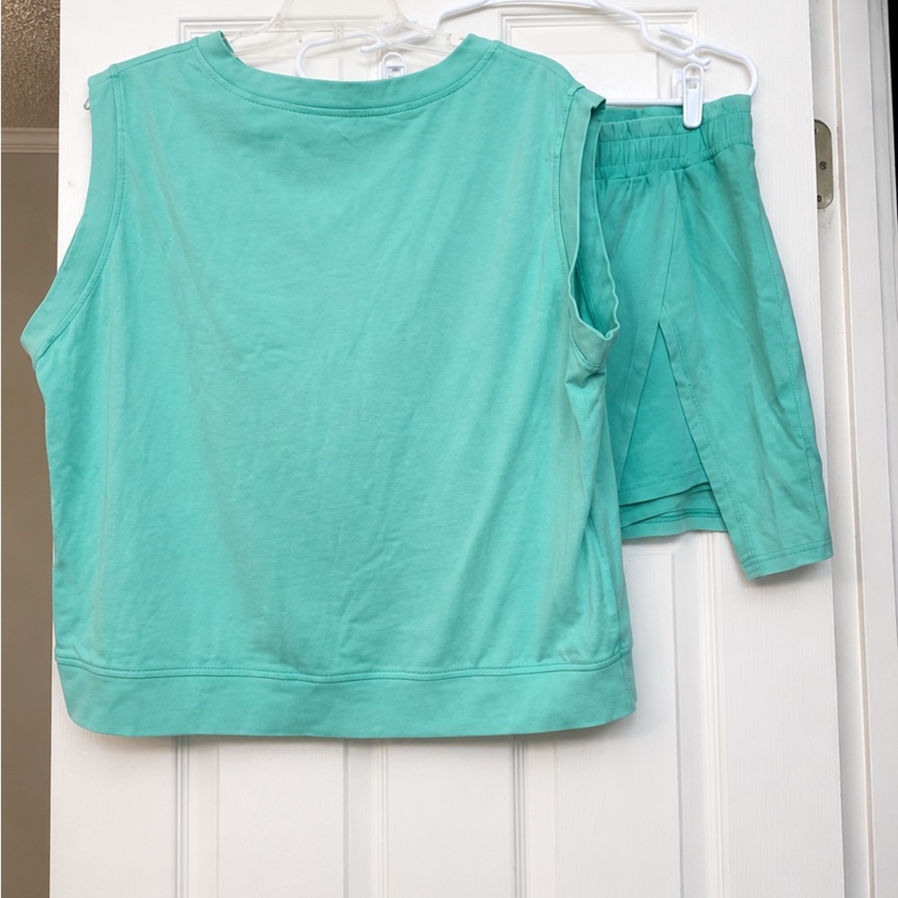 Sleeveless Turquoise Lounge Top and Skort Set